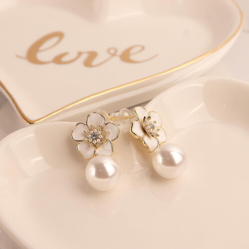 Pearl Drop Earrings Gold Plated Brass 1 Pair 2