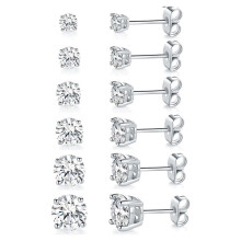 Premium 6-Pc Round Stud Earrings Set w/ 0.03–0.08cm CZ, Hypoallergenic, Unisex, Stylish Luxury Gift for All Occasions