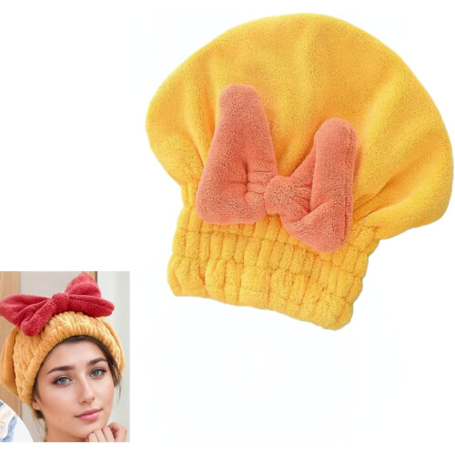Mikrofiber hårhandduk för kvinnor, duschmössa med fluga