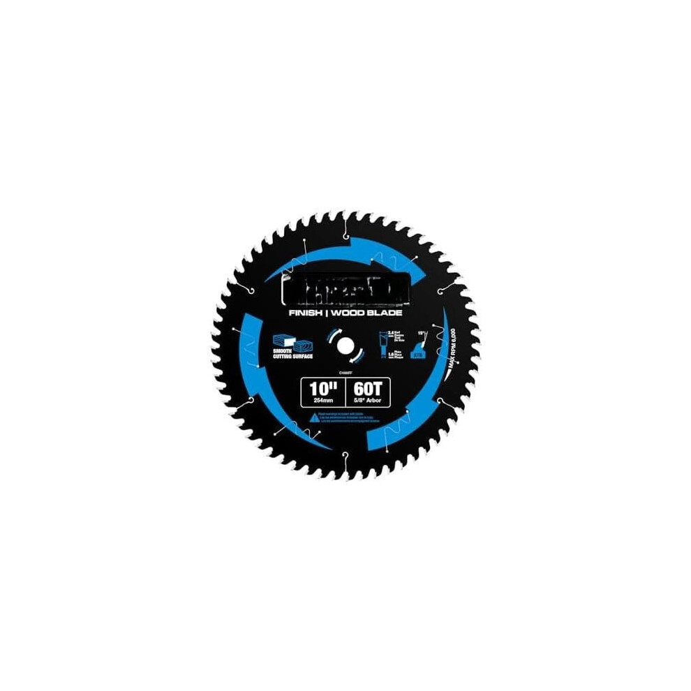 10 Inch 60 Fine Finish Circular, 5/8 Inch Arbor, Carbide Tipped, Thin Kerf, Black Ice Coating, For Table, Miter (C1060ff) 9399596104270