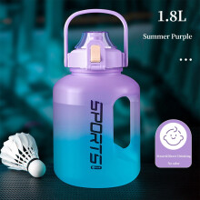 AuroraX Sports Water Bottles 64 oz Plastic Clear Cups with Carry Handle,Leakproof Camping Hiking Water Cup(Purple)