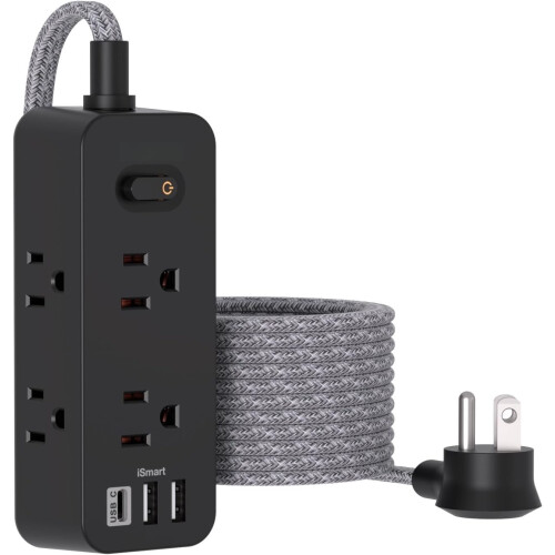 Μαύρο καλώδιο επέκτασης 10ft6πρίζες3θύρες USB Surge