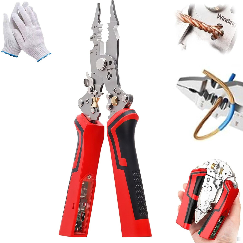 16-In-1 Wire Stripper Tool With Twister, Cutter, Puller, Cable Scissors, Voltage Tester Pliers (12Vâ250V Live), Compatible With Standard Wires 9399596107288