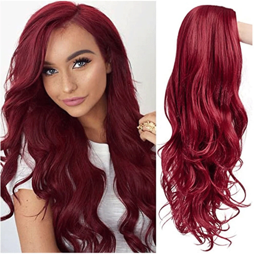 Unisex Red Wig Long Curly Hair Big Wave Wine Medium Temperament Wig Headgear