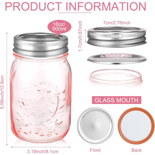 Pinke Einmachgläser, normale Öffnung, 473 ml, 10er-Packung 2