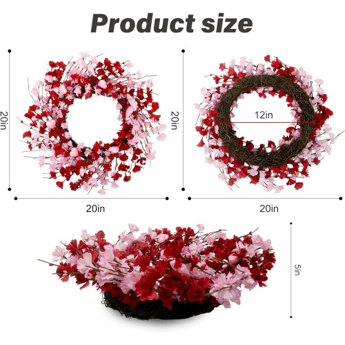 Valentinsdagskrans med røde bær, rosa hjerte, 50 cm 1
