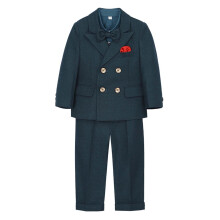 Boys Formal Suit Set: Tuxedo Coat, Vest, Pants, Bowtie – Dark Green, 9-10 Years – Compatible with School Uniform