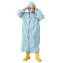 Kids Rain Jacket with Hood & School Bag, Waterproof Solid Color Long Raincoat for Boys/Girls 10-12 Years, Blue
