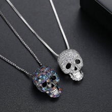 Hip Hop Zirconia Colorful Skull Pendant Necklace for Men & Women - Hypoallergenic, Unique Design, Great Gift for Christmas & Special Occasions
