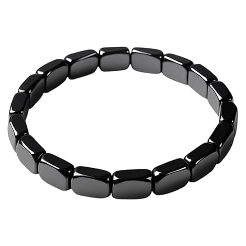 Hemios Hematite Bracelet for Men – Natural Square Stone Beaded Healing Energy Bracelet, Compatible with Stress & Anxiety Relief, Gift for Him, Dad,