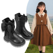 Girls Boots,Boots Girls Side Zipper Lace Up Durable Leather Mid Calf for Everyday Style,Toddler Boots,Z01 Black,5-5.5 Years