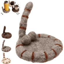 Dessous de verre en feutre motif queue de chat rigolote - Fait main avec pompon, absorbant et antidérapant, cadeau mignon pour les amoureux des