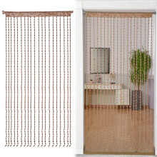 Rideau de perles 100 x 200 cm pour porte, rideau à cordon de perles en bois, séparateur léger à pompons pour patio/pièce – Compatible avec les