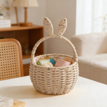Panier tressé en forme de lapin avec oreilles de lapin, panier de rangement pour pique-nique en corde tressée à la main, décoration intérieure,