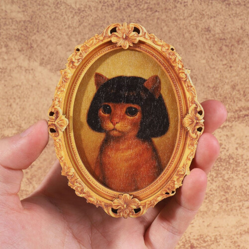 Imán de nevera con forma de gato, estilo retro, marco de madera, 1 pieza.