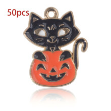 Crochta Seanré Cat Pumpkin Oíche Shamhna - Dubh & Oráiste, Comhoiriúnach le Muince/Bráisléad/Cluaise DIY, Maisiúcháin Cóisire Scanrúla,