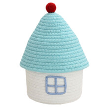 Panier de rangement MBXM en forme de maison, base blanche et couvercle bleu, en corde de coton tressée, grande capacité – Convient pour le salon,