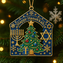 Ornamento natalizio interreligioso per Hanukkah in metallo, 1 pezzo
