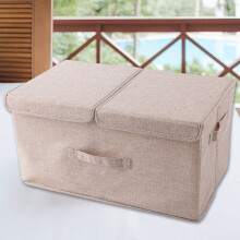 Panier de rangement pliable en lin avec couvercle à charnière – Organisateur en tissu multi-usage pour jouets, vêtements, couvertures – Idée