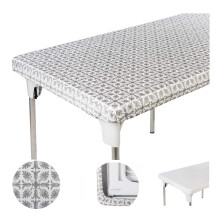 Borddække med elastisk kant, 1,8 m, vandtæt, tætsiddende dug til klapborde, 86 x 183 cm, ideel til fester, picnics, jul, udendørs, grå