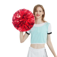 Lot de 2 pompons rouges de cheerleading avec poignée – Feuille métallique, plastique, pour la danse, les animations, la scène et le carnaval –
