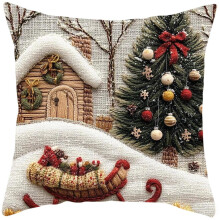 45 x 45 cm großes Weihnachtskissen mit Weihnachtsmann-, Elch- und Schneeflockenmotiven – Festlicher Kissenbezug für Sofa und Wohnzimmerdekoration
