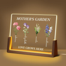 Cadre lumineux personnalisé avec fleurs de naissance pour maman, grand-mère, épouse – Cadeau personnalisé pour la fête des mères et un