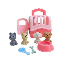 Conjunto de brinquedo infantil com gaiola para cachorros, 4 cachorros e tigela.