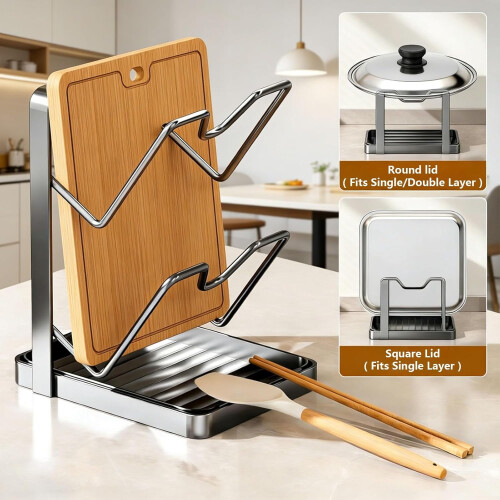 Kitchen Pot Lid Storage Rack – Carbon Steel, Double or 1