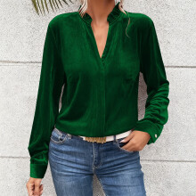 Damenbluse mit langen Ärmeln und V-Ausschnitt, klassisches, einfarbiges Design, atmungsaktives und bequemes Material für den Alltag