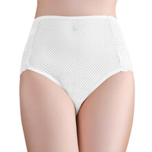 Slip da donna, slip in pizzo senza cuciture, vita media alta, tinta unita, traforati, traspiranti, taglie forti, intimo femminile, bianco, 2XL