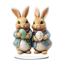 1 figura de conejo de Pascua con forma de huevo, adorno de escritorio acrílico 2D, diseño de dibujos animados adorable, compatible con la