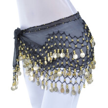 Chiffon Belly Dance Scarf Wrap Belt Tribal Sash Skirt Silver 128 Coins, Scarves (Black)