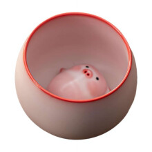 Ceramic Tea Cup with Tea Piggy Statue Miniature Figurine for Living Room Office Decoration