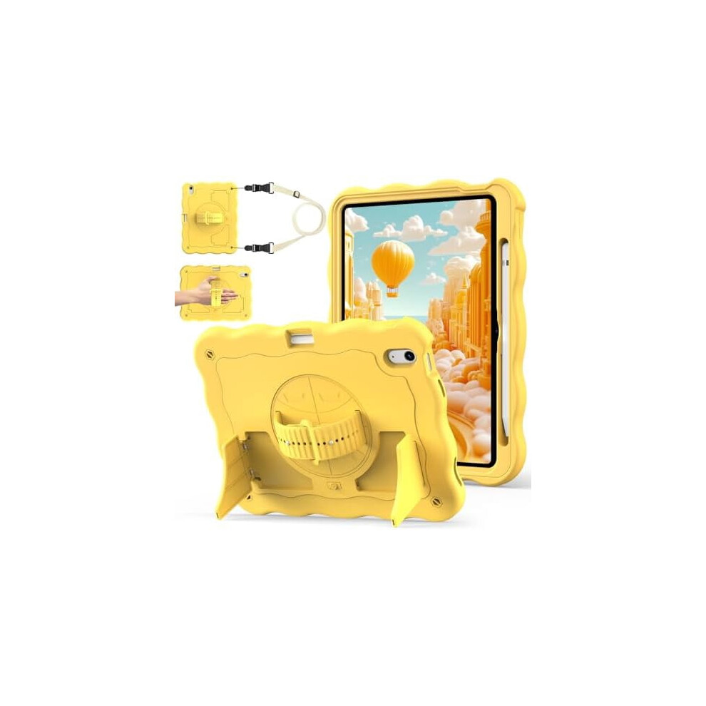Heavy Duty Ipad Case Compatible With Ipad 11Th Gen (2025) & 10Th Gen (2022), 11"/10.9", Pencil Holder, 360 Rotating Strap & Stand, Golden 9485826503835