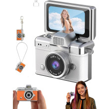 Mini-Digitalkamera mit 1,47"-LCD-Display, 1080p-Klappbildschirm, integriertem Blitz, Schlüsselanhänger-Kamera für Reisen – kompatibel mit USB-C