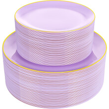 100PCS Purple Plastic Plates Disposable - Include 50 Dinner / 50 Dessert Plates Heavy Duty for Party, Wedding&Easter
