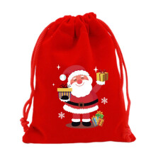 Sac en flanelle de Noël 2025 - Idéal pour emballer des pommes et des bonbons - Sac cadeau de Noël - Petit sac en flanelle avec cordon de serrage -