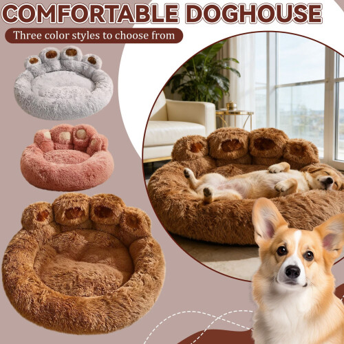 Plush Paw-Shaped Calming Pet Bed Medium Donut Cushion 2