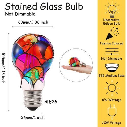Ampoule LED effet vitrail E26 6W A60 (lot de 2) 1