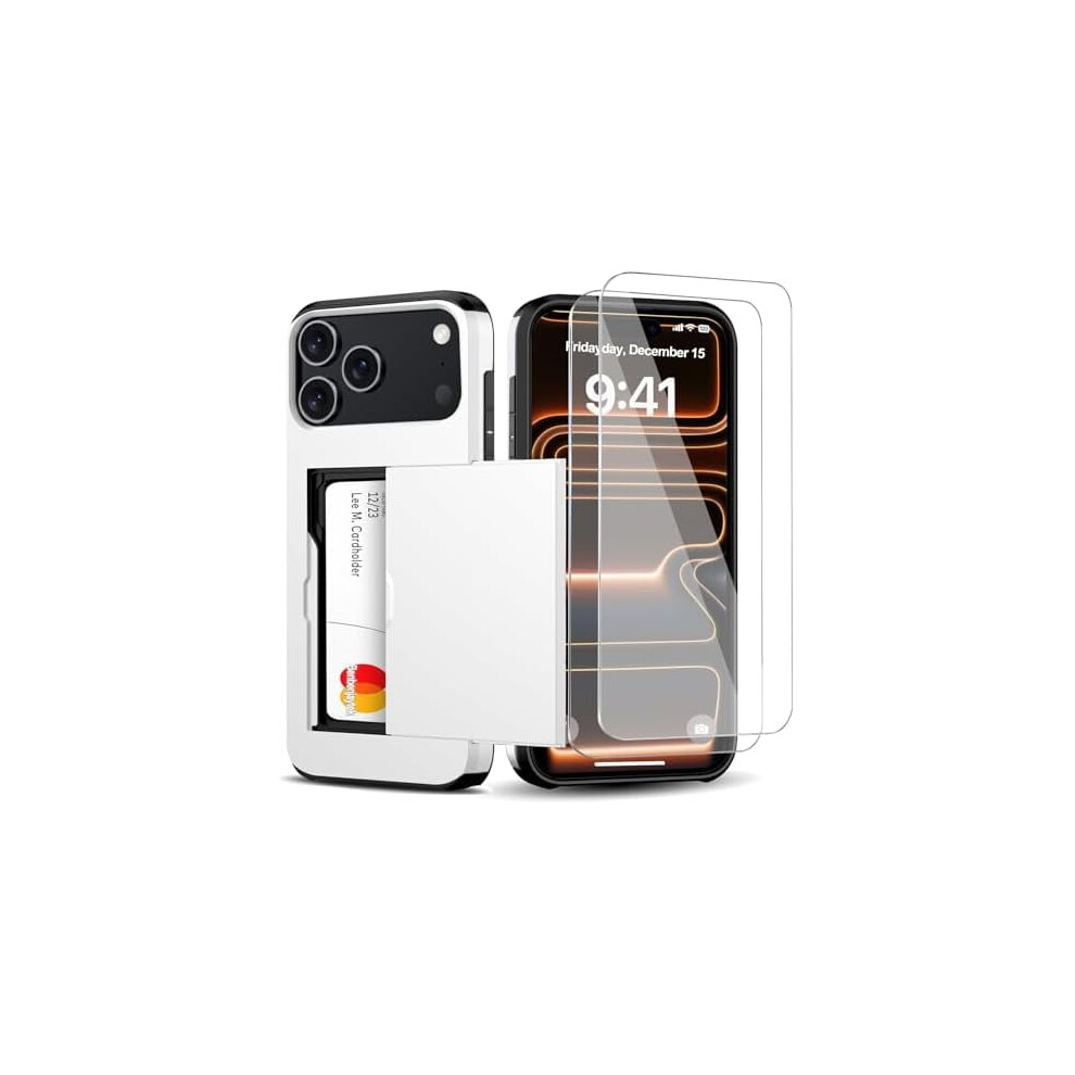 Iphone 17 Pro Wallet Case With Card Holder + 2 Tempered Glass Protectors Â Slim, Shockproof, Hidden Slot Â White 9418476600692