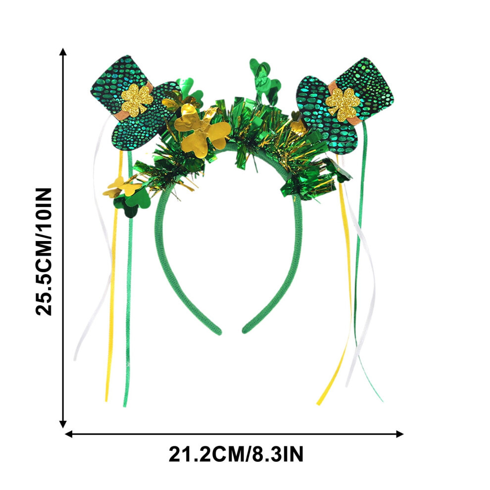 Unisex Green St. Patrick's Day Shamrock Headband Decorations, Irish Festival Clover Glitter Ribbon Tinsel Lucky Headpiece For Party & Parade Wear