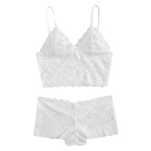Womens Lace Bra and Briefs Set Camisole Sleepwear Lingerie Comfortable Soft Underwear Pajama Set for Home Lounging,Z01 White,3XL