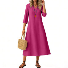 Kurzes Minikleid mit V-Ausschnitt, einfarbig, locker geschnitten, bequem, ideal für Büro und Alltag.