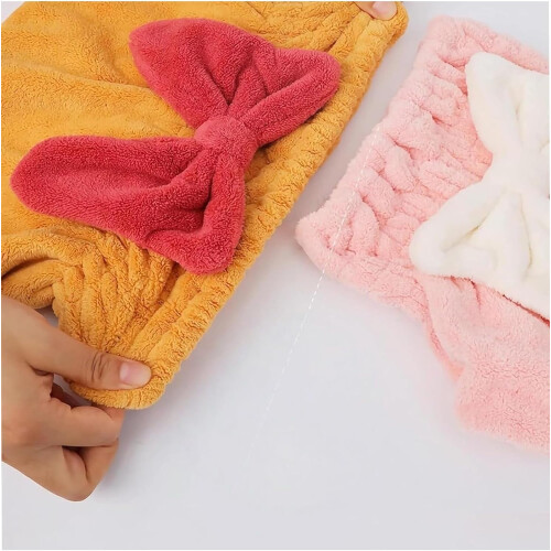 Mikrofiber hårhandduk för kvinnor, duschmössa med fluga 2