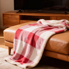 Double Layer Lambswool Fleece Throw Blanket 51" x 59" Warm Soft Striped Couch Bed Cozy Microfiber Ribbed Decor Watermelon Red