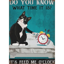 Morsom katt «Mat meg klokken»-plakat, lerretsveggkunst