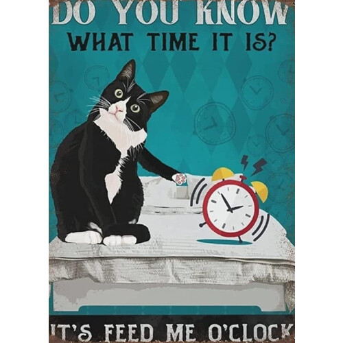 Affiche murale sur toile « Chat rigolo 'Nourris-moi à l'heure' »,