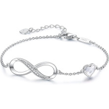 Infinity Heart Birthstone Charm Bracelet for Women, 925 Sterling Silver Adjustable – Compatible with Pandora