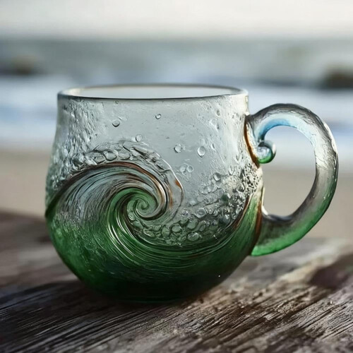 Κούπα Sea Glass Wave 12oz Χειροποίητο Φυσητό Ωκεανό Σχεδιασμός 2